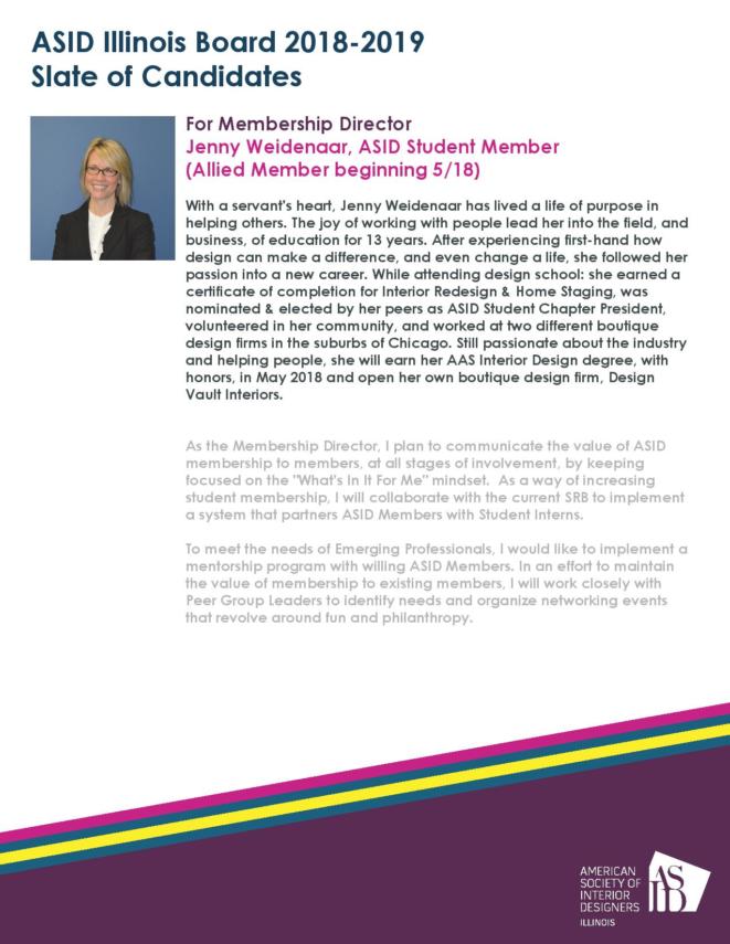 Jenny Weidenaar, Allied ASID Membership Director 2018-2020